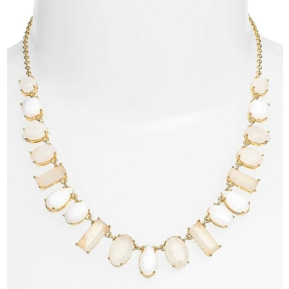 $128 KATE SPADE NEW YORK NWT White & Gold Seastone Sparkle Collar Necklace